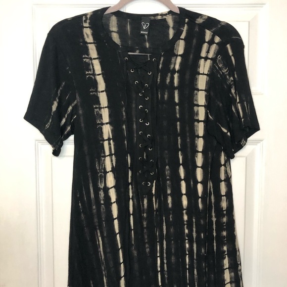 𝅺WINDSOR Lace Up Bleach Dye Tie Dye Printed Mini Dress XS - Picture 2 of 6